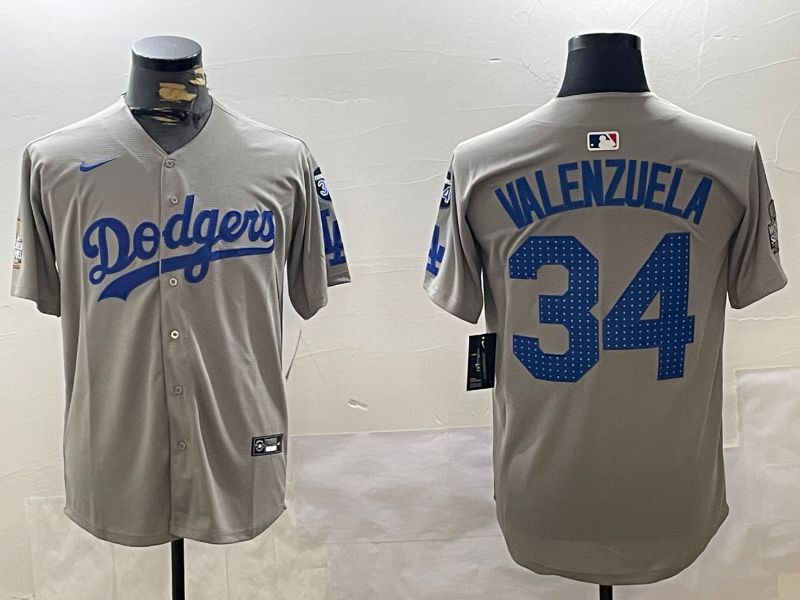 Men Los Angeles Dodgers #34 Valenzuela Grey Game 2024 Nike MLB Jersey style 112014->los angeles dodgers->MLB Jersey
